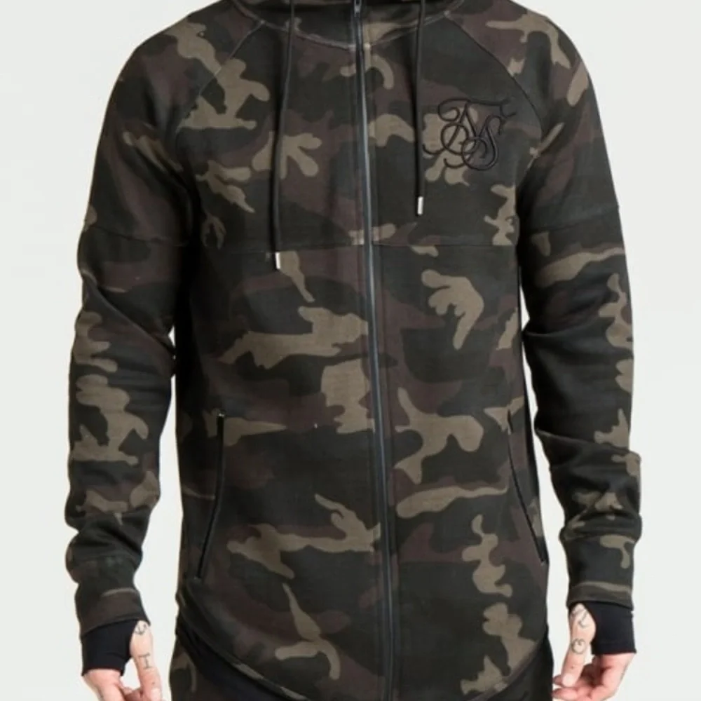 Sik Silk Camouflage Zip Hoodie, Long Length, Rounded Hem, Bought in UK, Small